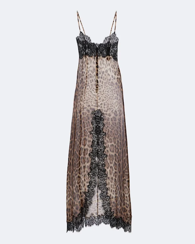 Dolce & Gabbana Slipdress aus Chiffon mit Spitze Braun