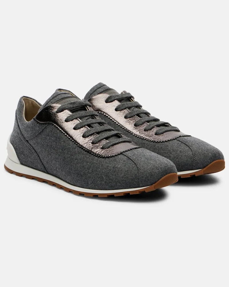 Brunello Cucinelli Sneakers aus Filz und Leder Grau