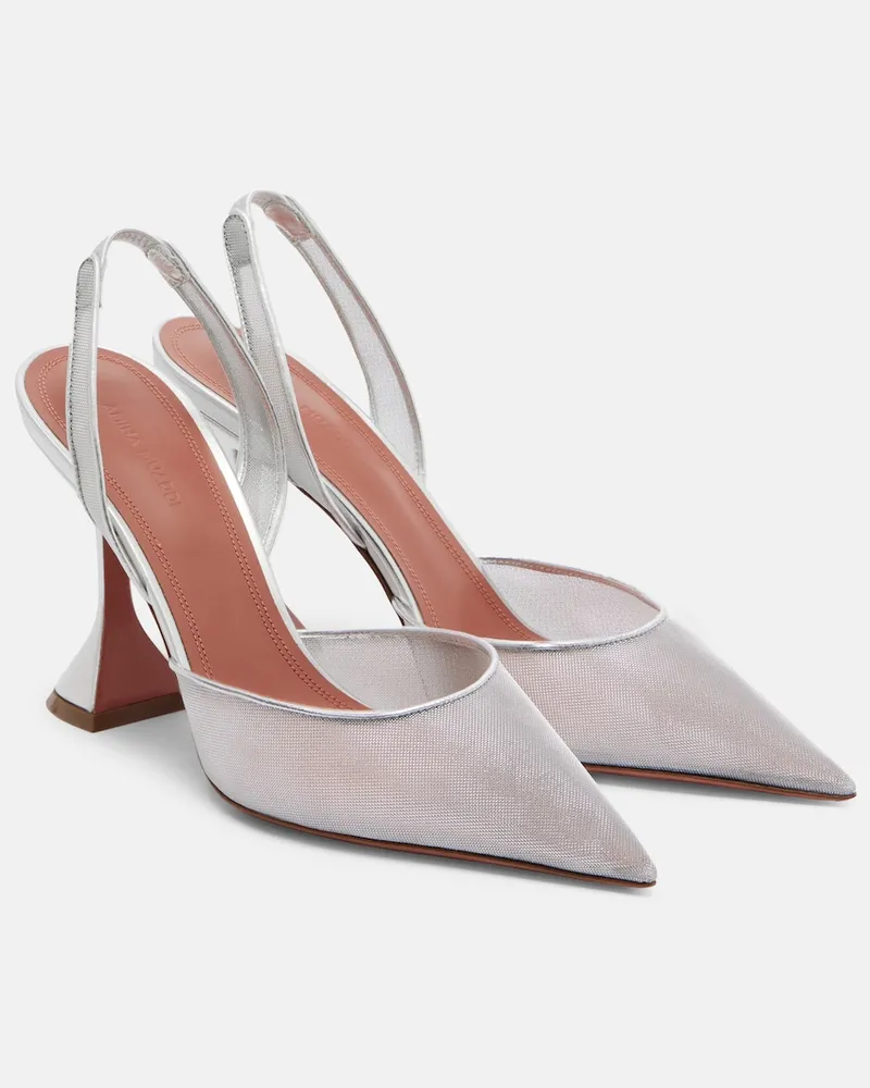 Amina Muaddi Slingback-Pumps Holli aus Mesh Silber