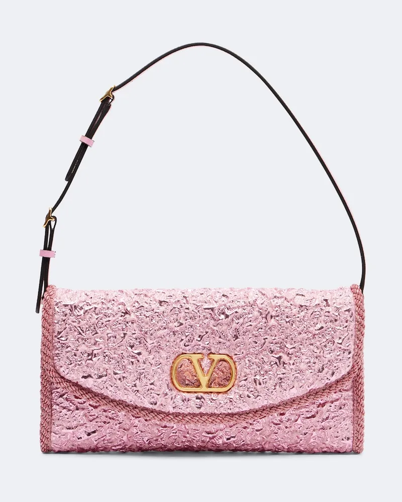 Valentino Garavani Schultertasche DeVain Small aus Cloqué Rosa