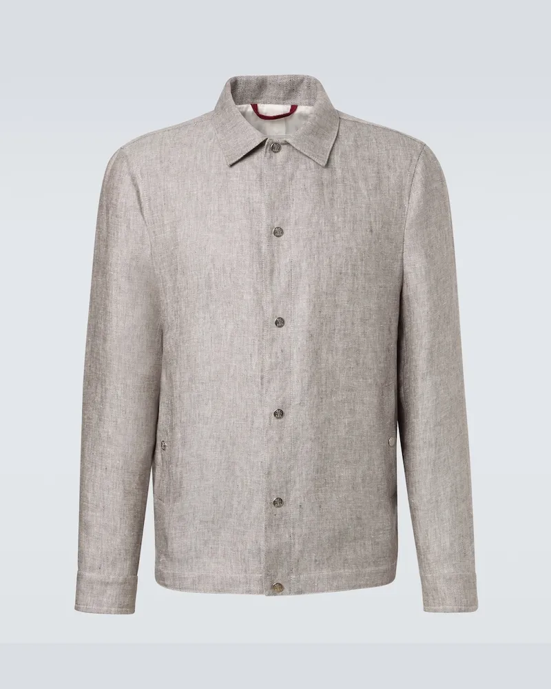 Brunello Cucinelli Hemdjacke aus Hanf und Leinen Beige