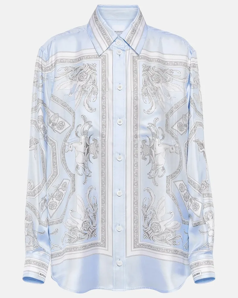 Burberry Bedrucktes Hemd aus Seide Blau