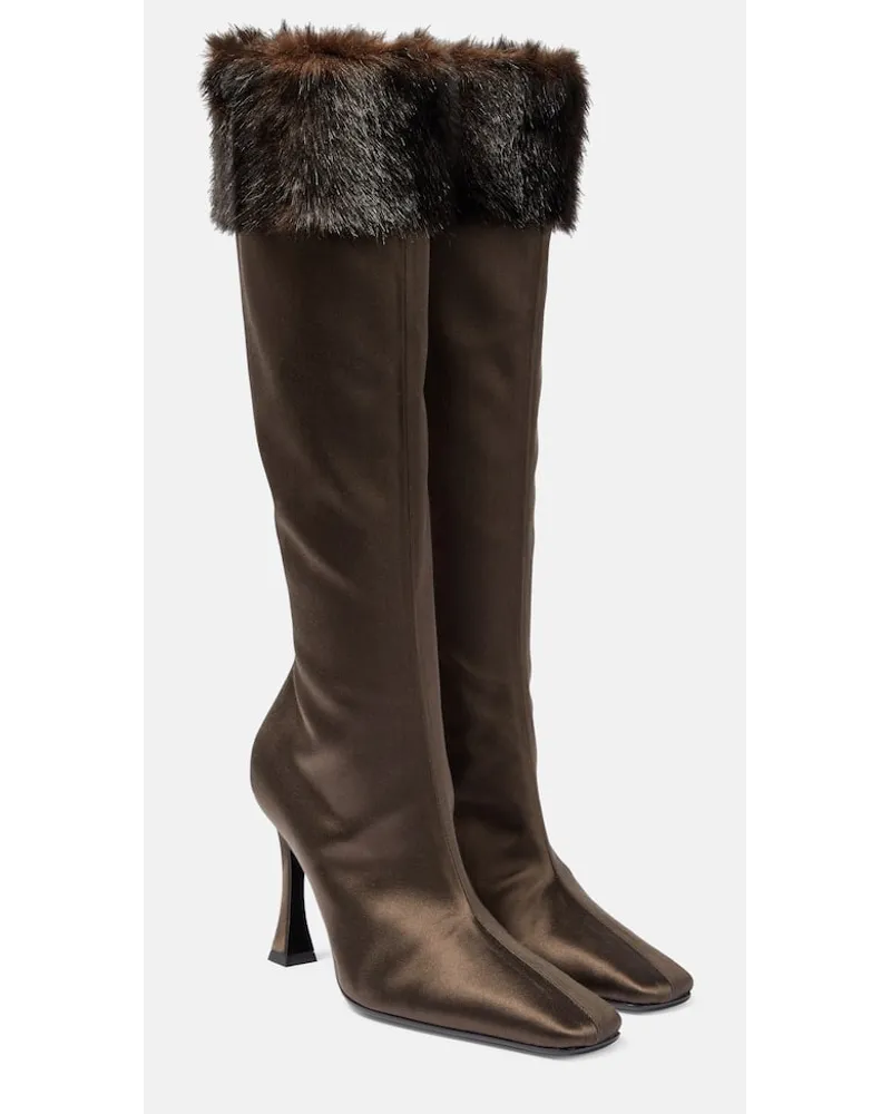 Magda Butrym Stiefel aus Satin mit Faux Fur Braun