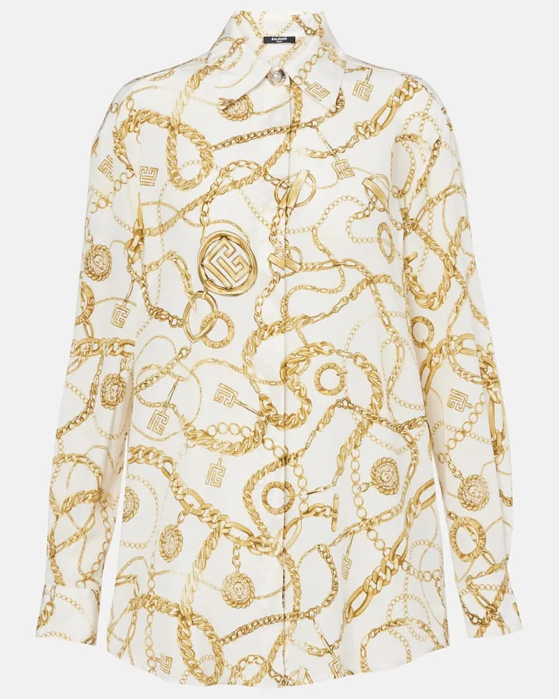 Balmain Bedrucktes Hemd aus Seide Weiã