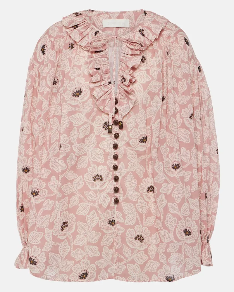 Zimmermann Bedruckte Bluse Ottie aus Baumwolle Rosa