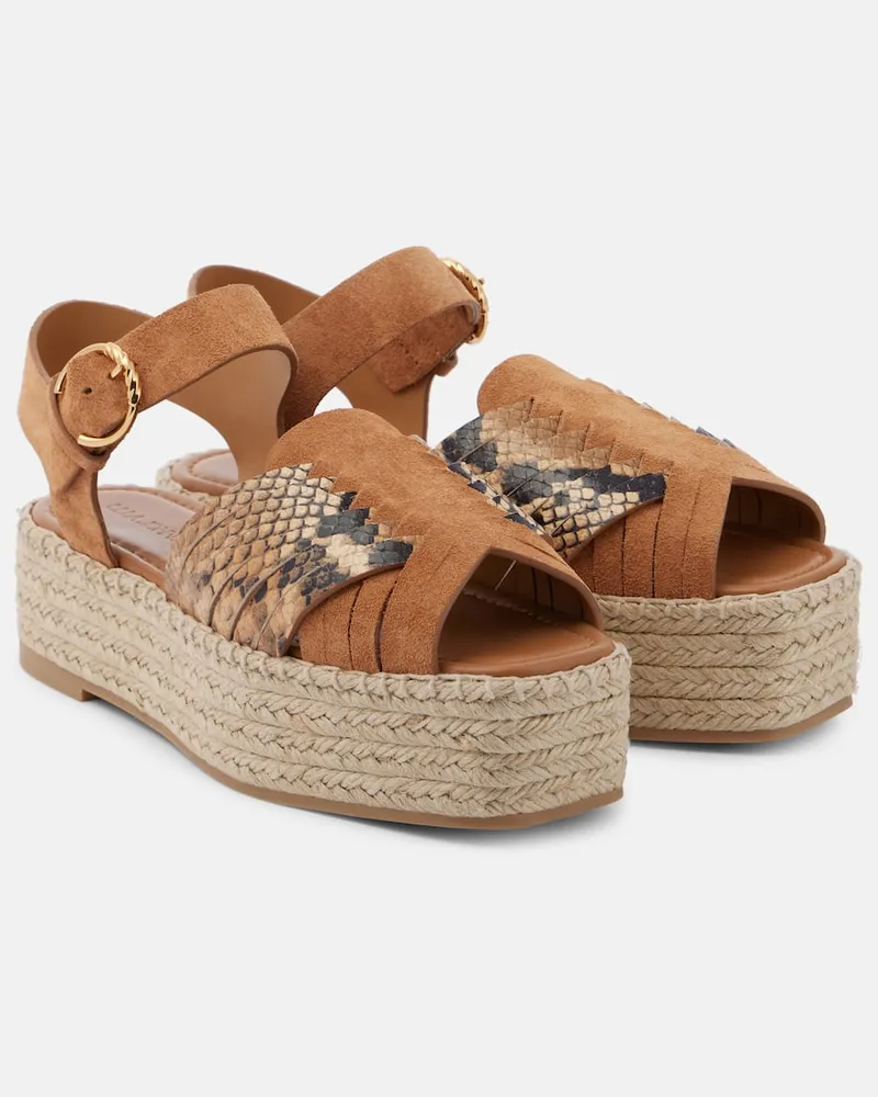 Ulla Johnson Espadrille-Sandalen Elsa aus Veloursleder mit Leder Beige