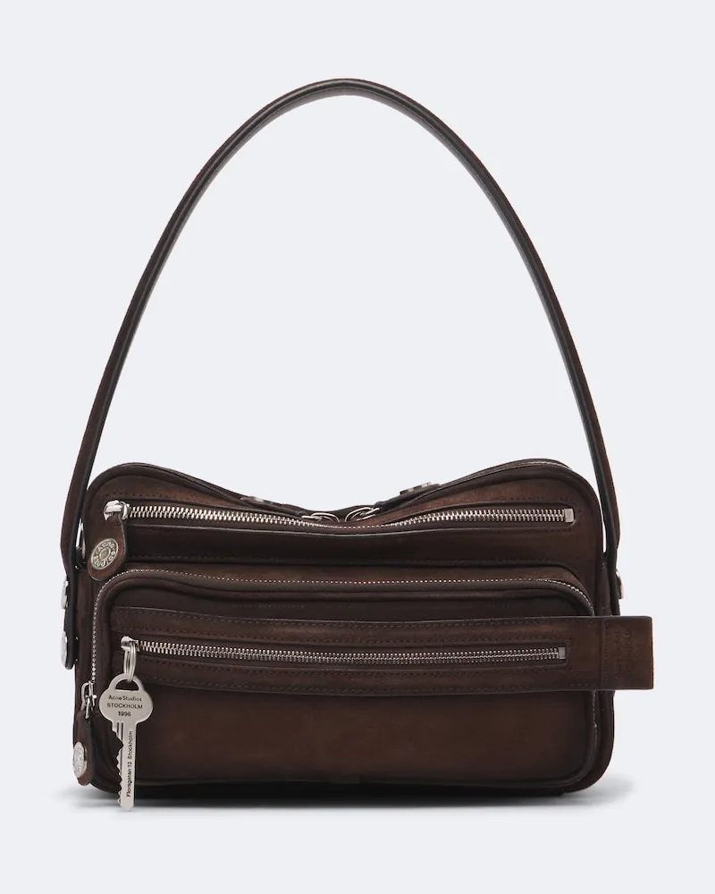 Acne Studios Schultertasche Camero Party aus Veloursleder Braun