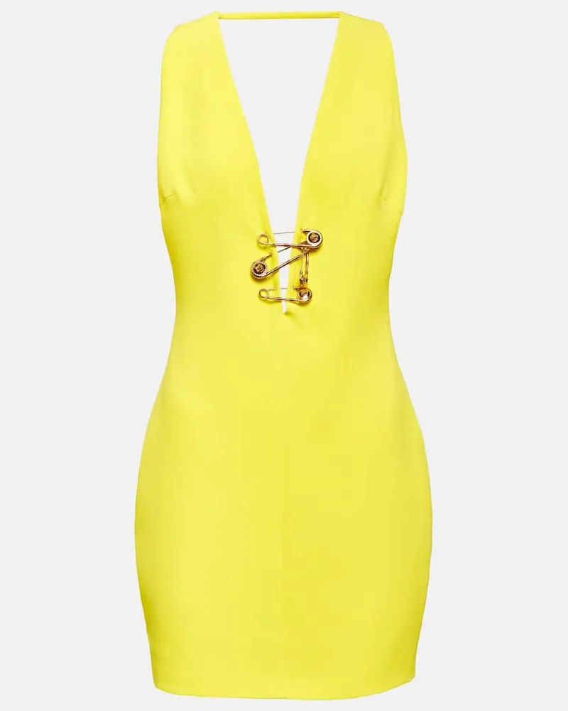 Versace Minikleid Safety Pin aus Seide Gelb