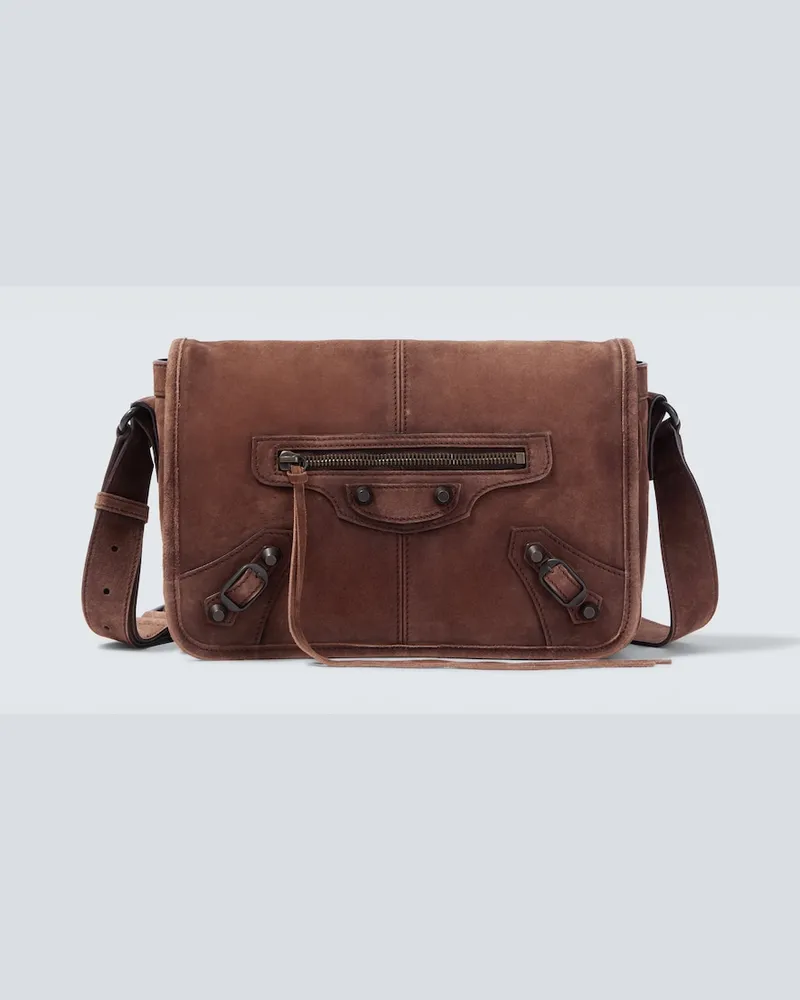 Balenciaga Messenger Bag Le City Small aus Veloursleder Braun