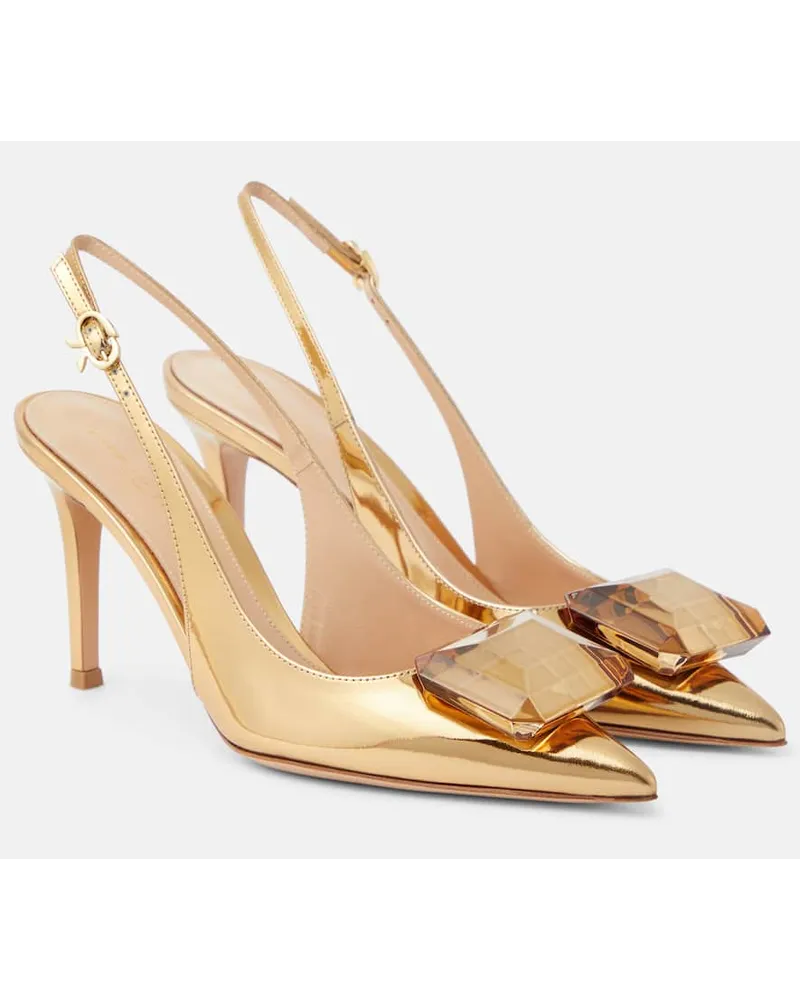 Gianvito Rossi Verzierte Slingback-Pumps Jaipur 85 aus Metallic-Leder Gold