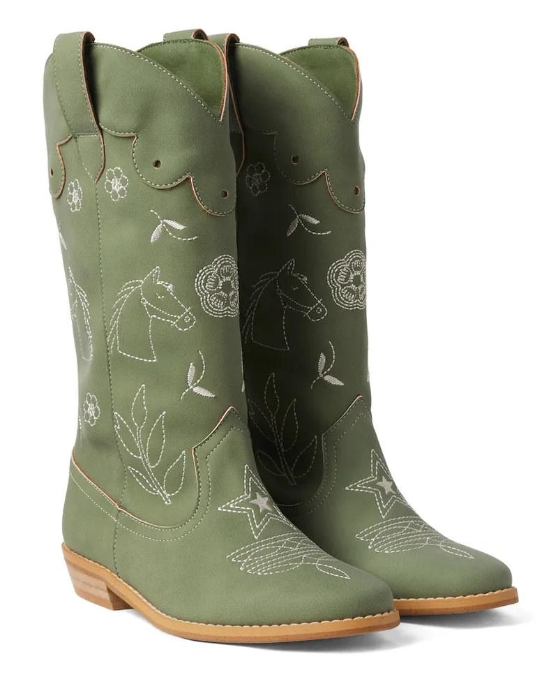 Stella McCartney Kids Bestickte Westernstiefel Grün