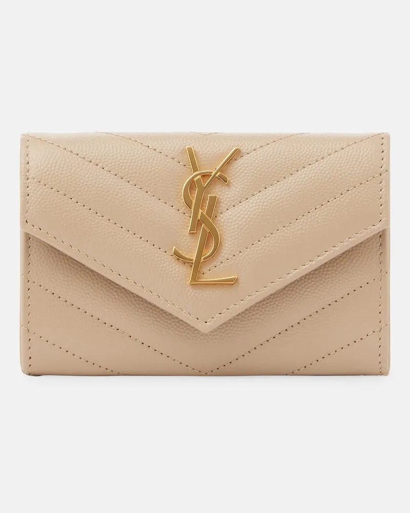 Saint Laurent Portemonnaie Cassandre Small aus Leder Beige