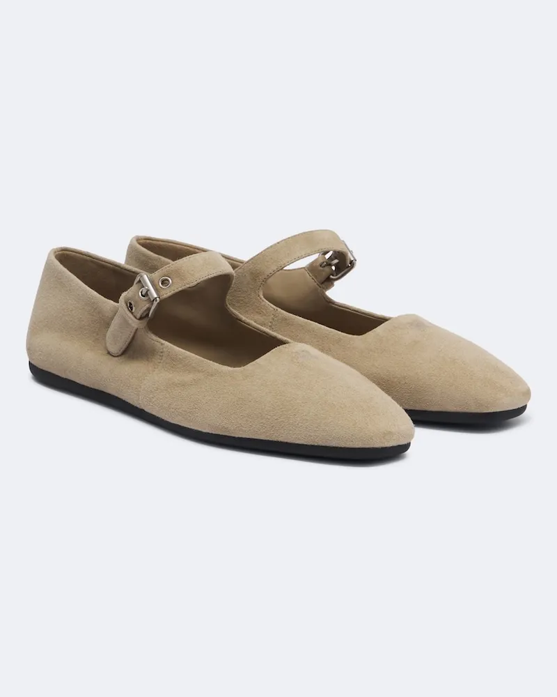 Miu Miu Ballerinas Mary Jane aus Veloursleder Beige