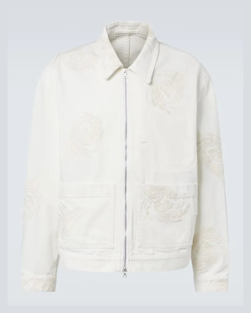 Dries van Noten Bestickte Jacke aus Denim Weiß