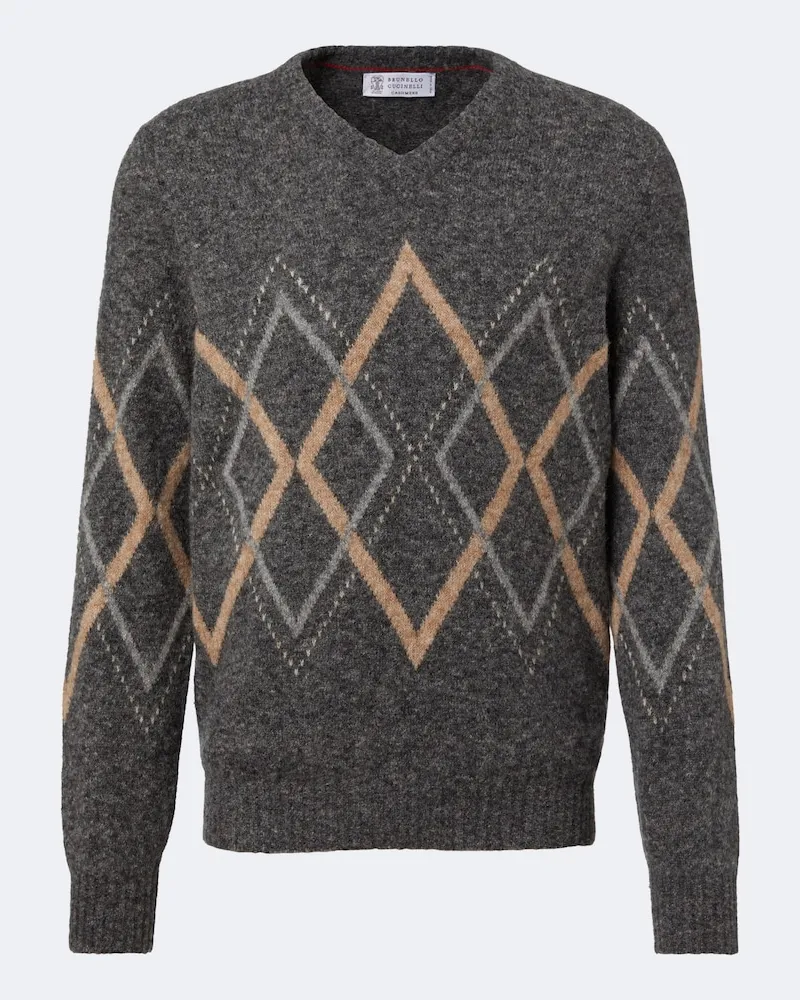 Brunello Cucinelli Pullover Argyle Grau