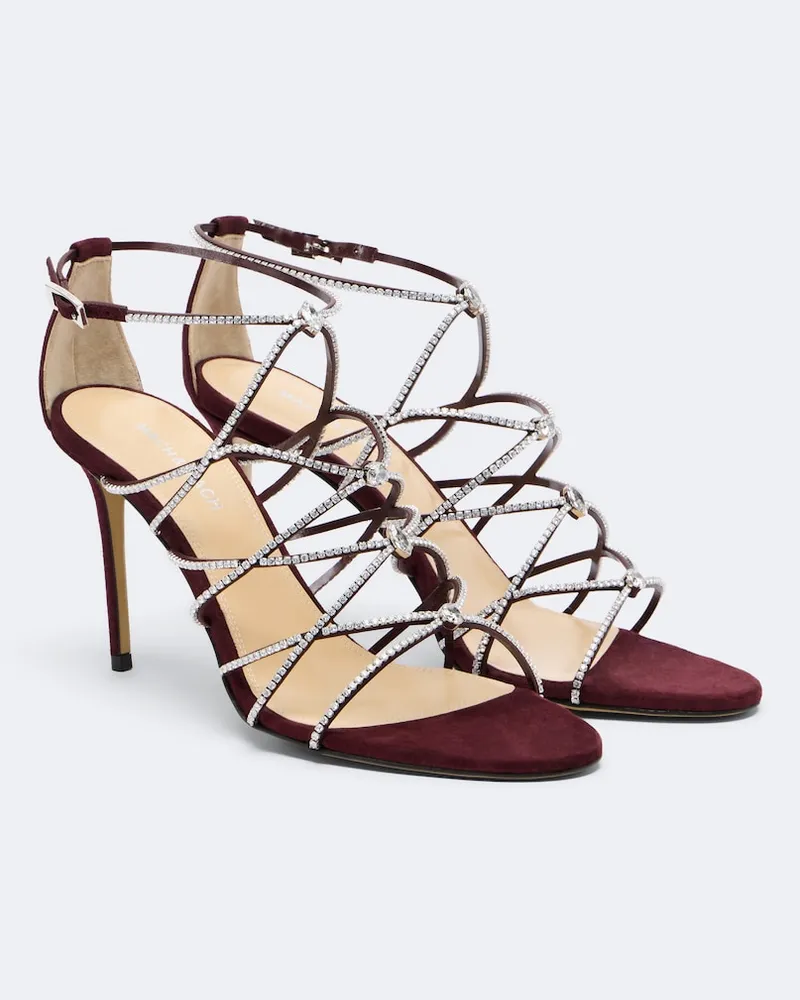 Mach & Mach Verzierte Sandalen Daisy aus Veloursleder Burgunderrot