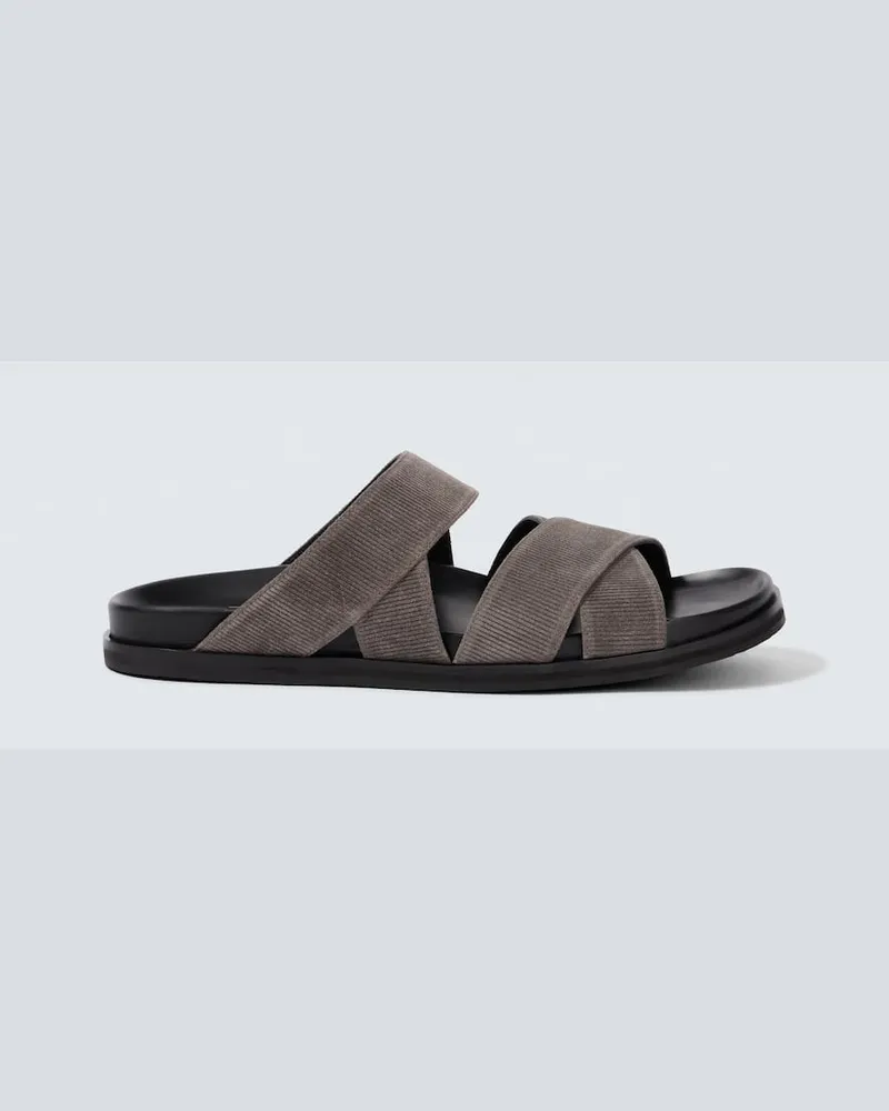 Manolo Blahnik Sandalen Seaton aus Veloursleder Grau