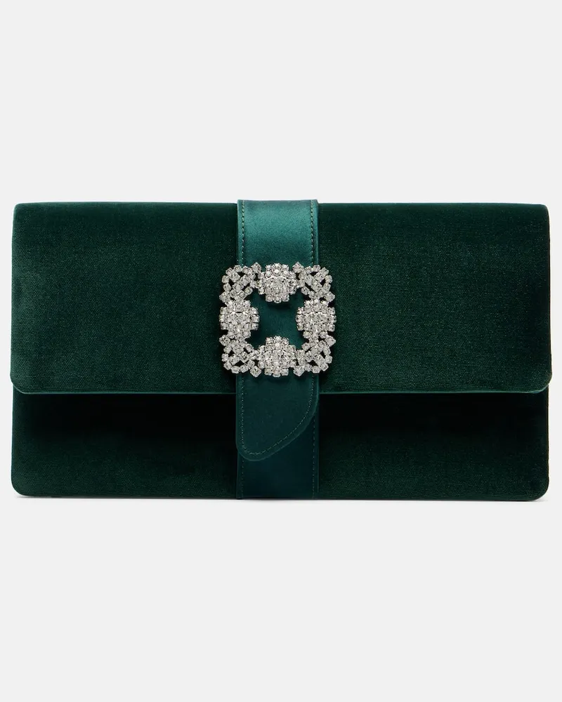 Manolo Blahnik Clutch Capri aus Samt mit Kristallen Grün
