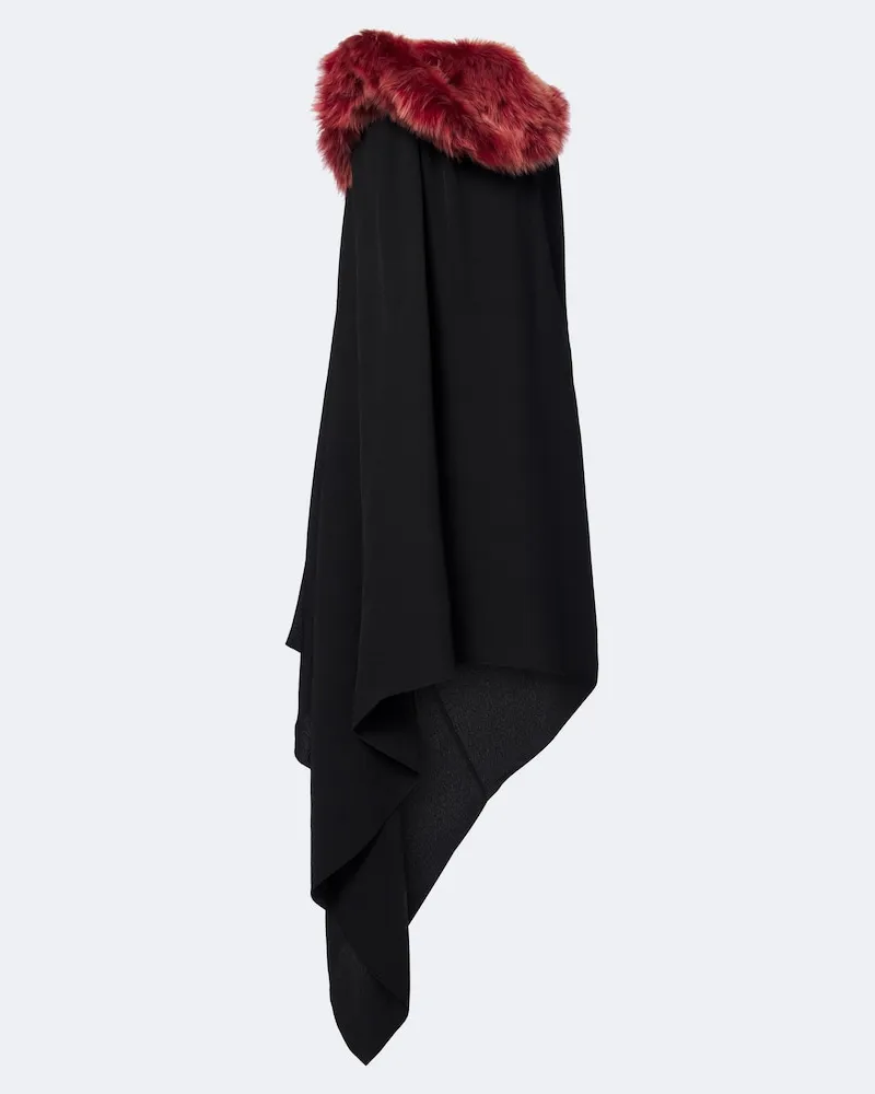 Loewe Midikleid aus Crêpe mit Shearling Schwarz