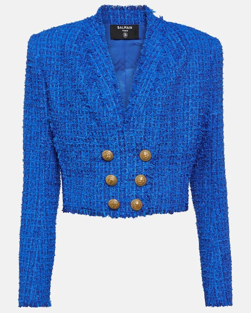 Balmain Cropped-Blazer aus Tweed Blau