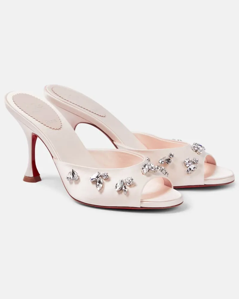 Christian Louboutin Verzierte Pantoletten Degraqueen 85 aus Crêpe Rosa