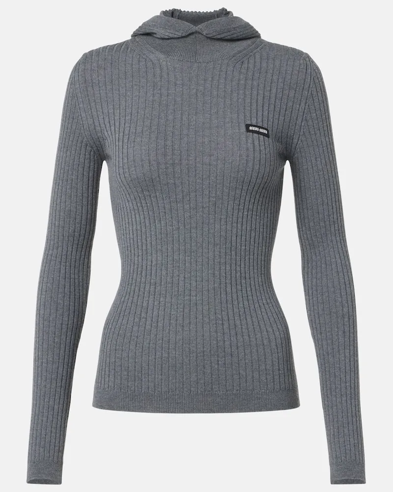 Miu Miu Hoodie aus Wolle Grau