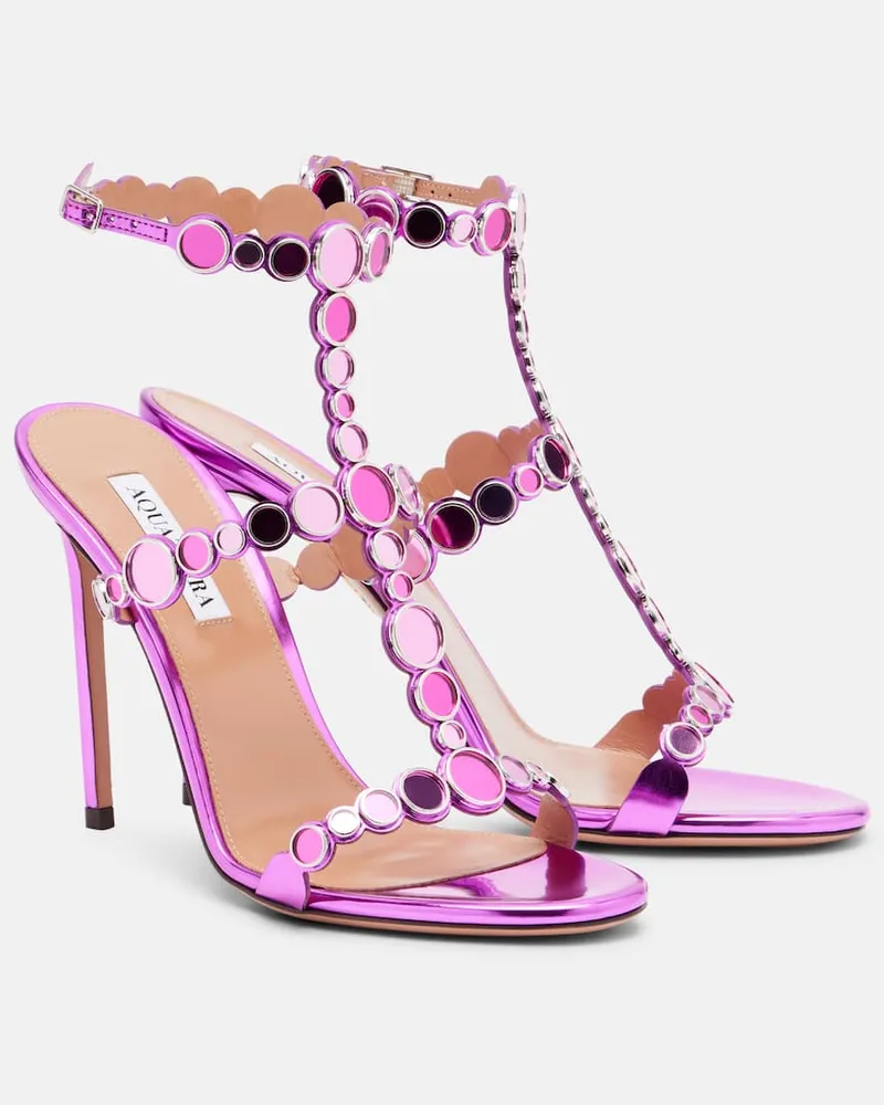Aquazzura Sandalen Afterglow 105 aus Metallic-Leder Violett