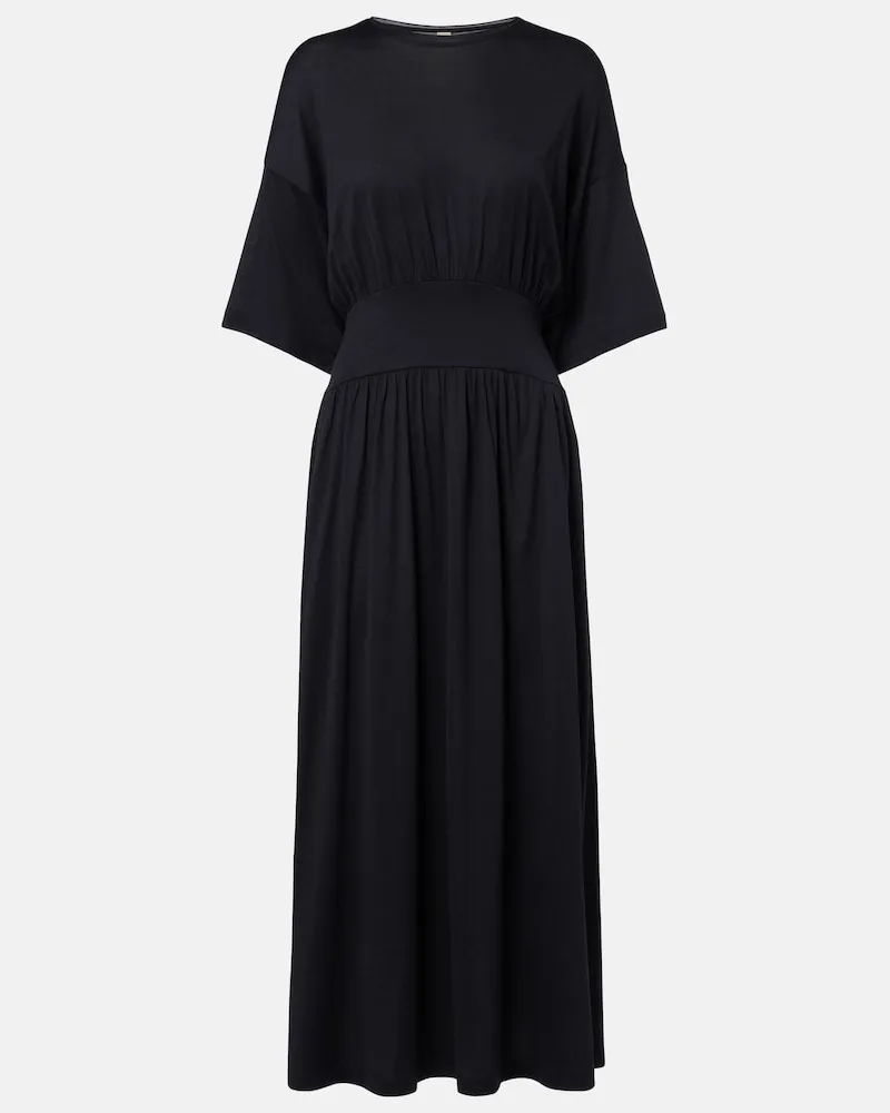 Totême Midikleid aus Baumwolle und Seide Schwarz