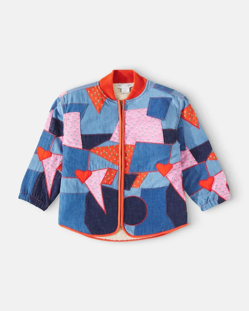 Stella McCartney Kids Patchwork-Bomberjacke aus Denim Blau