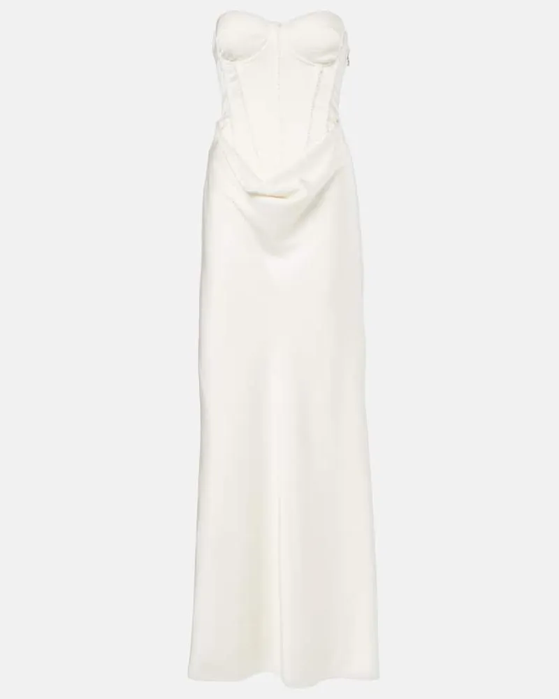 ROTATE Birger Christensen Bridal Maxikleid aus Satin mit Zierperlen Weiß