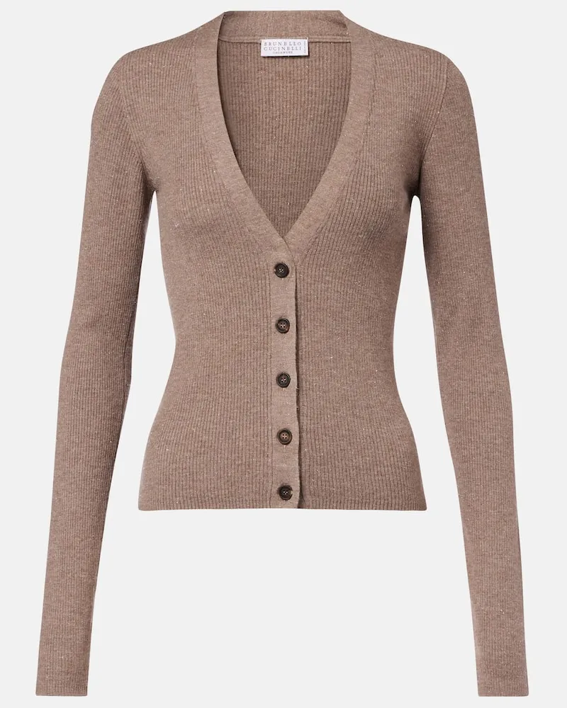 Brunello Cucinelli Cardigan aus Rippstrick Beige