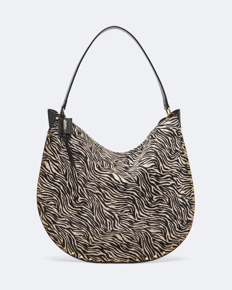 Isabel Marant Schultertasche Oskan Large aus Kalbshaar Schwarz