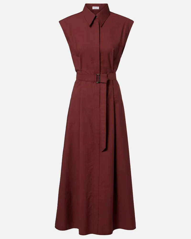 Brunello Cucinelli Midikleid Monili aus einem Baumwollgemisch Burgunderrot
