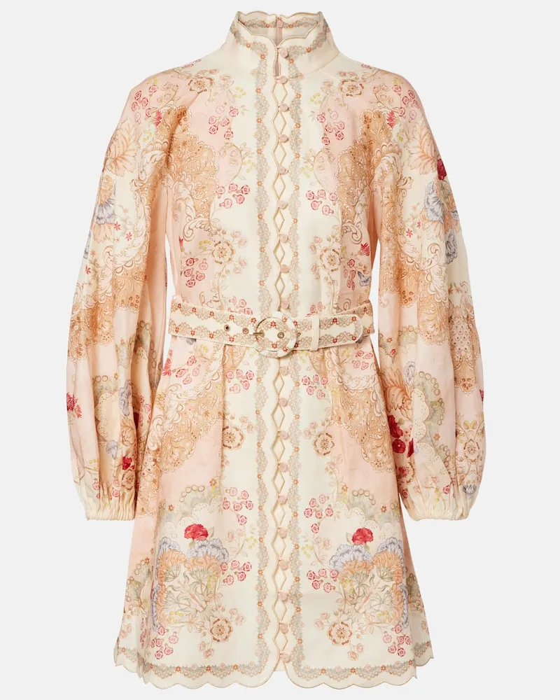 Zimmermann Bedrucktes Minikleid Daylight aus Leinen Rosa