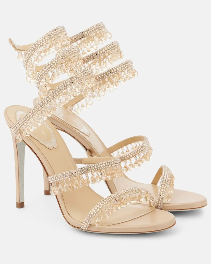 René Caovilla Verzierte Sandalen Chandelier 105 aus Satin Beige