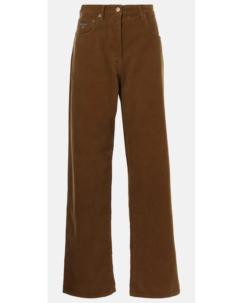 Prada Weite Hose aus Baumwoll-Cord Beige