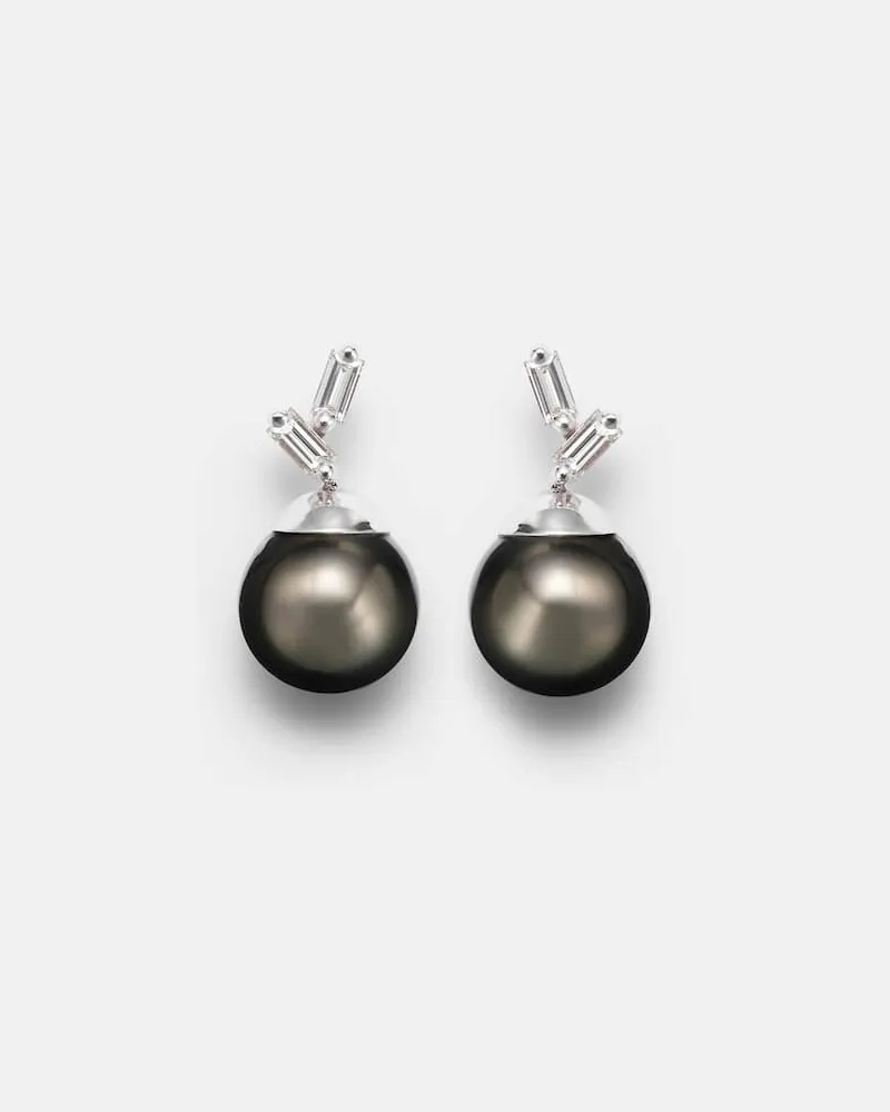 Suzanne Kalan Ohrringe aus 18kt Weißgold mit Diamanten und Tahitiperlen Grau
