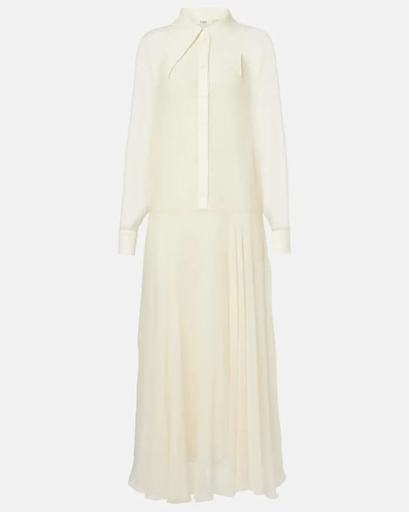 Chloé Chloé Hemdblusenkleid aus Seidenchiffon Weiß