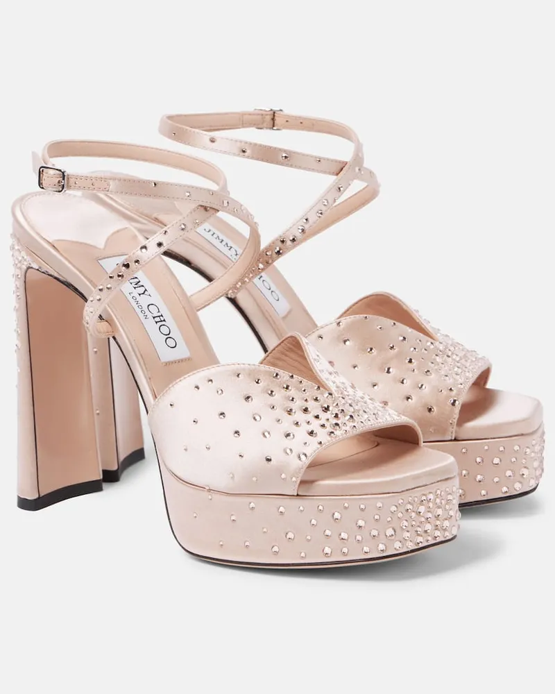 Jimmy Choo Plateausandalen Karli 125 aus Satin mit Kristallen Rosa