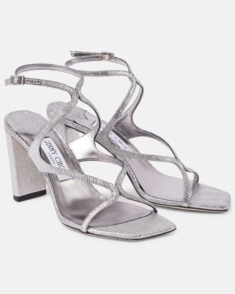 Jimmy Choo Sandalen Azie 85 aus Metallic-Leder Silber