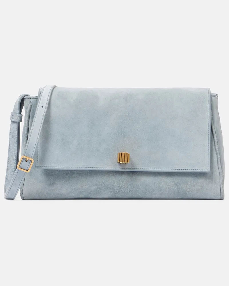 KHAITE Schultertasche Audrey aus Veloursleder Blau