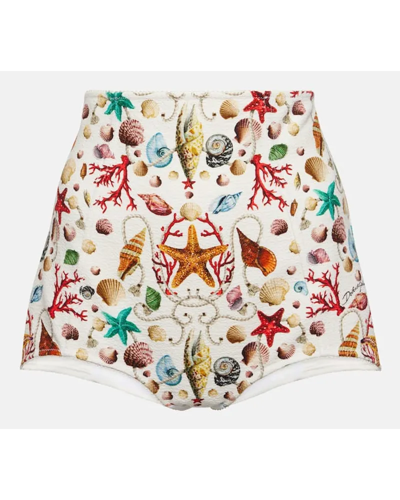 Dolce & Gabbana Bedruckte High-Rise Shorts Capri Weiss