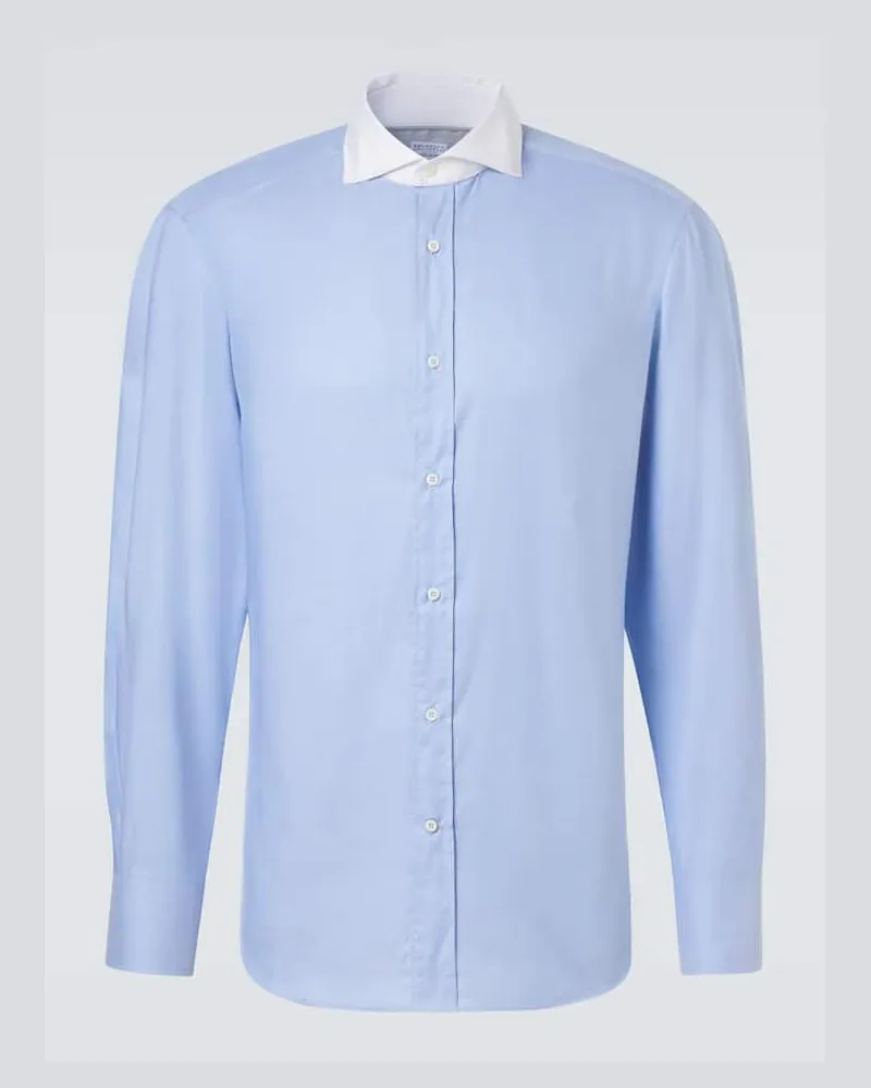 Brunello Cucinelli Hemd aus Baumwollpopeline Blau