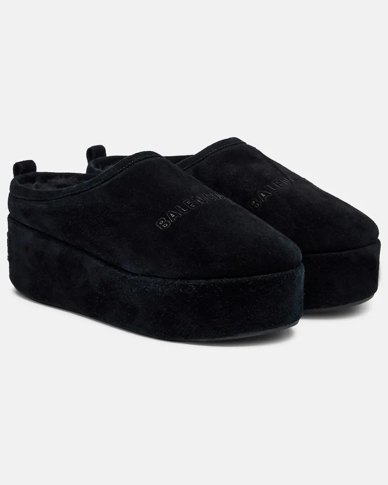 Balenciaga Plateau-Slippers Alaska aus Veloursleder Schwarz