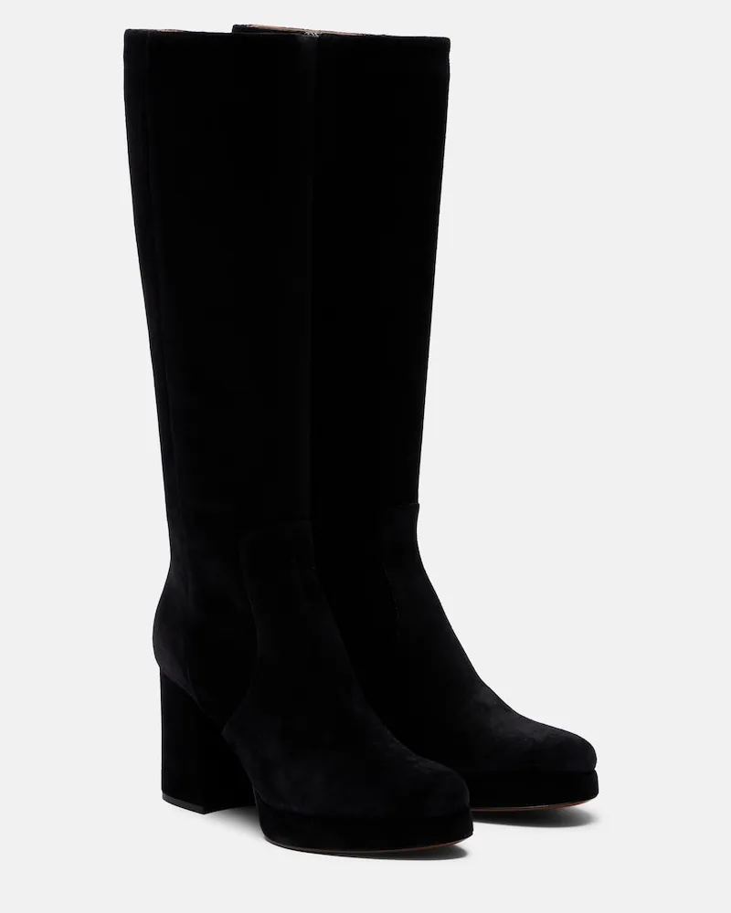 Valentino Garavani Stiefel Fawcette VLogo aus Veloursleder Schwarz