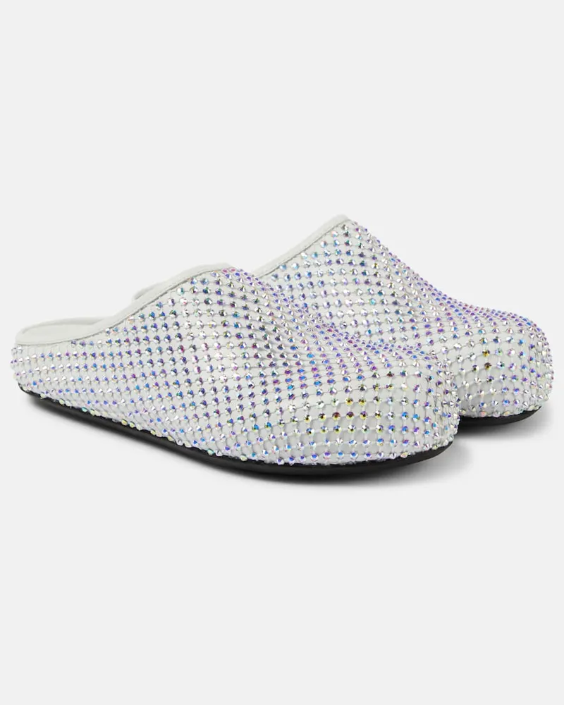 Marni Slippers Fussbett Sabot aus Leder mit Kristallen Weiß