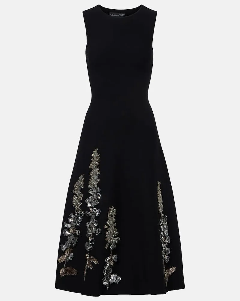 Oscar de la Renta Besticktes Midikleid aus Jacquard Schwarz