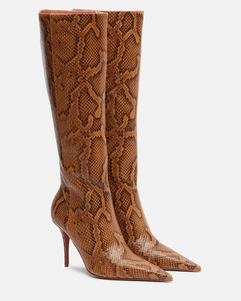 Amina Muaddi Stiefel Barbara aus Leder Braun