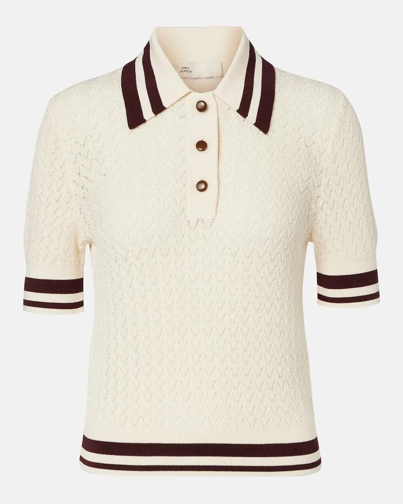 Tory Burch Polohemd aus Pointelle-Strick Weiß