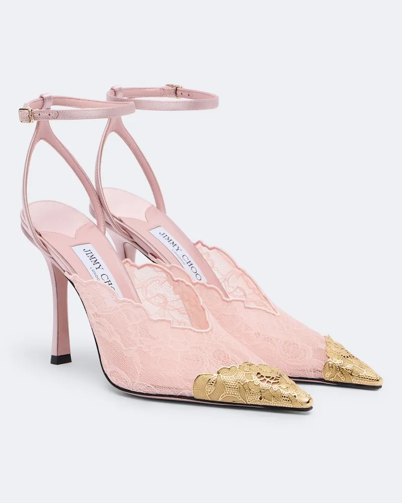 Jimmy Choo Pumps Faiz aus Spitze mit Leder Rosa